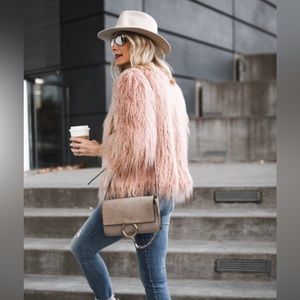 Vero Moda Shaggy Faux Fur Jacket Blush Pink L